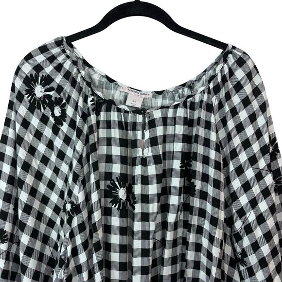 NWTAllison Daley $69 Gingham Floral Blouse Balloon Sleeve Tie Top Plus Size 3X - Picture 4 of 10